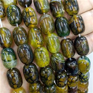Natural Veins Agate Barrel Beads Olive Dye, approx 13-18mm