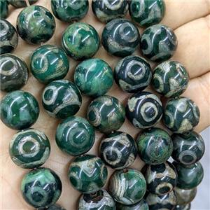 Green Tibetan Agate Beads Eye Smooth Round, approx 14mm