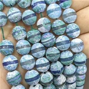 Green Tibetan Agate Beads Faceted Round Dye, approx 12mm