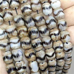 Tibetan Agate Barrel Beads Coffee White Dye, approx 10-12mm