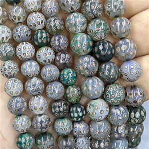 Tibetan Agate Beads Smooth Round Green Dye, approx 8mm