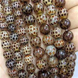 Tibetan Agate Beads Smooth Round Coffee Dye, approx 8mm