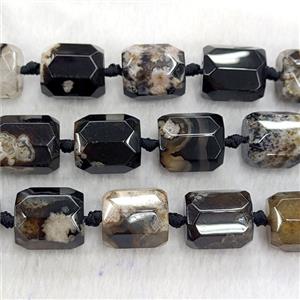 Natural Sakura Agate Tube Beads Faceted Black Dye, approx 14-17mm