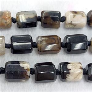 Natural Sakura Agate Tube Beads Faceted Black Dye, approx 11-14mm