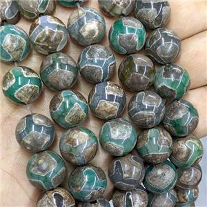 Tibetan Agate Round Beads Green Smooth Tortoise, approx 14mm