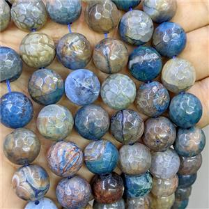 CoffeeBlue Agate Beads Faceted Round B-Grade Dye, approx 14mm
