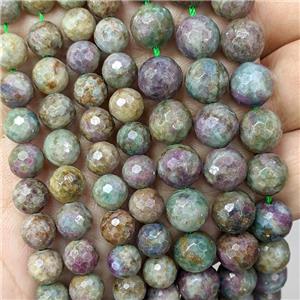 Natural Corundum Beads Red Green Faceted Round, approx 8mm