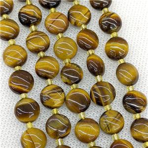 Natural Tiger Eye Stone Beads Coin, approx 10mm