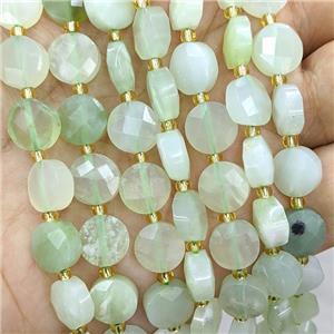 Natural New Mountain Jade Beads Faceted Coin, approx 10mm