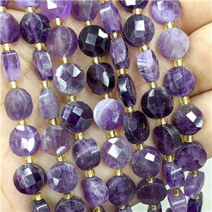 Natural Purple Amethyst Beads Faceted Coin, approx 10mm