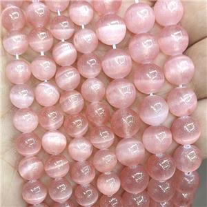 Natural Selenite Beads Lt.red Dye Smooth Round, approx 8mm