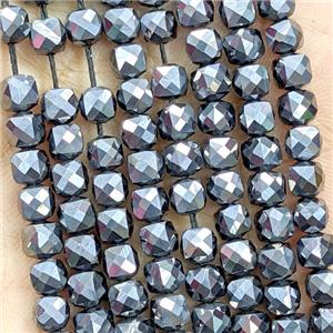 Natural Terahertz Stone Beads Silver Faceted Cube, approx 3.7-4.4mm