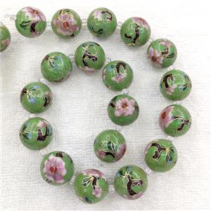 Green Cloisonne Copper Round Beads Flower, approx 18mm dia
