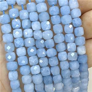 Jade Cube Beads Blue Dye Faceted, approx 7-8mm