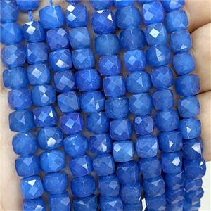 Blue Dye Jade Beads Faceted Cube, approx 7-8mm
