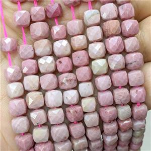Natural Pink Wood Lace Jasper Beads Faceted Cube, approx 6.5-8mm
