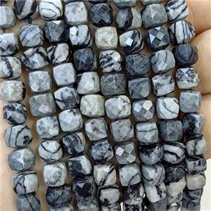 Natural Black Silk Jasper Beads Faceted Cube, approx 6-8mm