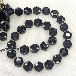 Natural Black Obsidian Hexagon Beads Faceted, approx 12mm