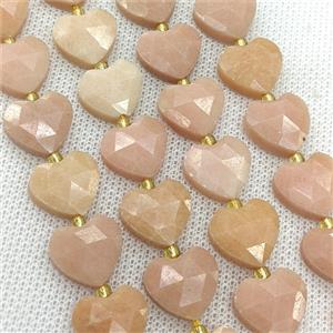 Peach Jade Heart Beads Faceted Dye, approx 14mm