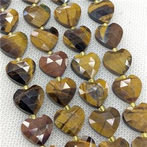 Natural Tiger Eye Stone Heart Beads Faceted, approx 14mm
