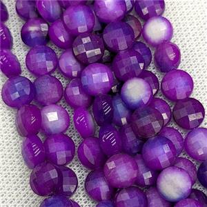Purple Jade Beads Dye Faceted Coin, approx 8mm