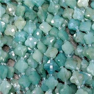 Natural Green Amazonite Clover Beads Faceted, approx 12mm, 27pcs per st