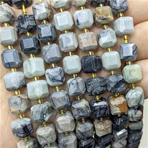 Natural Black Silk Jasper Beads Faceted Cube, approx 10-12mm