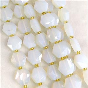 White Opalite Hexagon Beads Faceted, approx 12-13mm