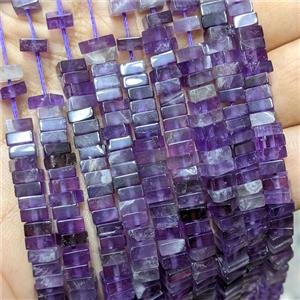 Natural Purple Amethyst Square Spacer Beads, approx 6mm