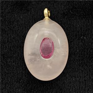 Natural Pink Rose Quartz Oval Pendant, approx 13-18mm