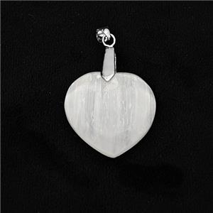 Natural White Selenite Heart Pendant, approx 27mm