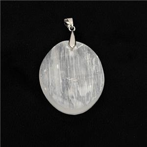 Natural White Selenite Oval Pendant, approx 32-40mm