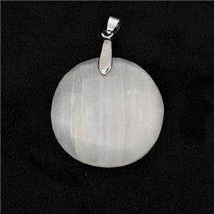 Natural White Selenite Circle Pendant, approx 35mm