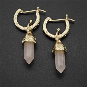 Copper Leaveback Earrings With Rose Quartz Gold Plated, approx 4-20mm, 14mm dia