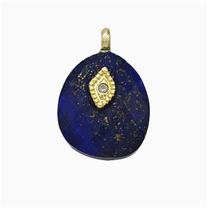 Blue Lapis Lazuli Teardrop Pendant With Copper Eye Gold Plated, approx 12-14mm