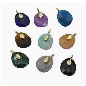 Mixed Gemstone Teardrop Pendant With Copper Eye Gold Plated, approx 12-14mm