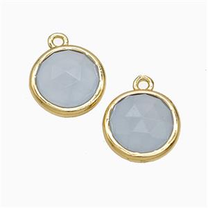 Blue Dye Jade Circle Pendant Gold Plated, approx 10mm