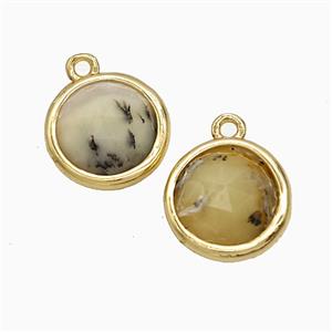 Yellow Moss Opal Circle Pendant Gold Plated, approx 10mm