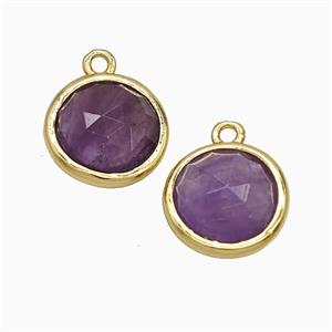 Purple Amethyst Circle Pendant Gold Plated, approx 10mm