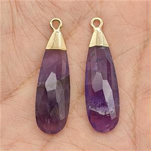 Natural Purple Amethyst Teardrop Pendant Faceted Gold Plated, approx 10-30mm