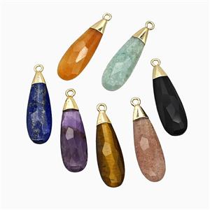 Natural Gemstone Teardrop Pendant Faceted Gold Plated Mixed, approx 10-30mm