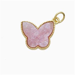 Pink Druzy Quartz Butterfly Pendant, approx 11-14mm