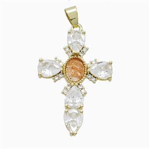 Copper Cross Pendant Pave Cubic Zirconia Gold Plated, approx 25-35mm