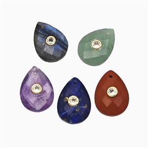 Mix Gemstone Teardrop Pendant Pave Zirconia, approx 13-18mm