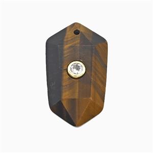 Tiger Eye Stone Prism Pendant Pave Zirconia, approx 15-25mm