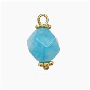 Aqua Dye Jade Pendant Cut Round Copper Gold Plated, approx 8mm