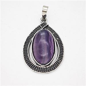 Gemstone Pendant, Antique Silver Plated, approx 20-27mm