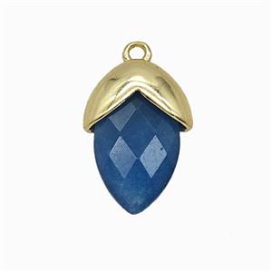 Blue Dye Jade Oval Pendant Copper Gold Plated, approx 12-17mm