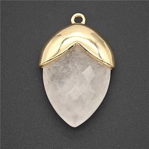 Clear Crystal Quartz Oval Pendant Copper Gold Plated, approx 18-24mm