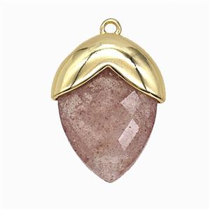 Strawberry Quartz Oval Pendant Copper Gold Plated, approx 18-24mm